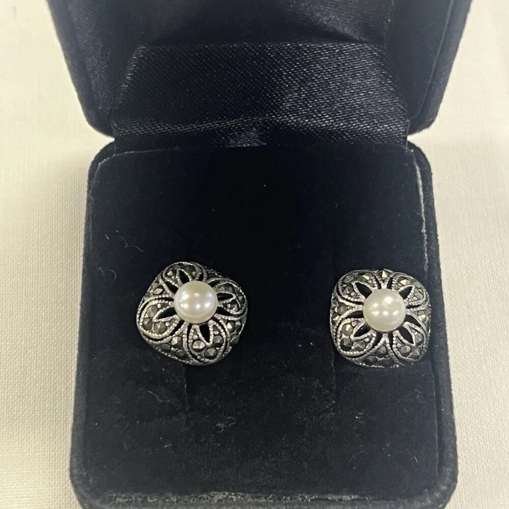 Vtg Signed Joseph Cleary 925 Sterling and Pearl Earrings